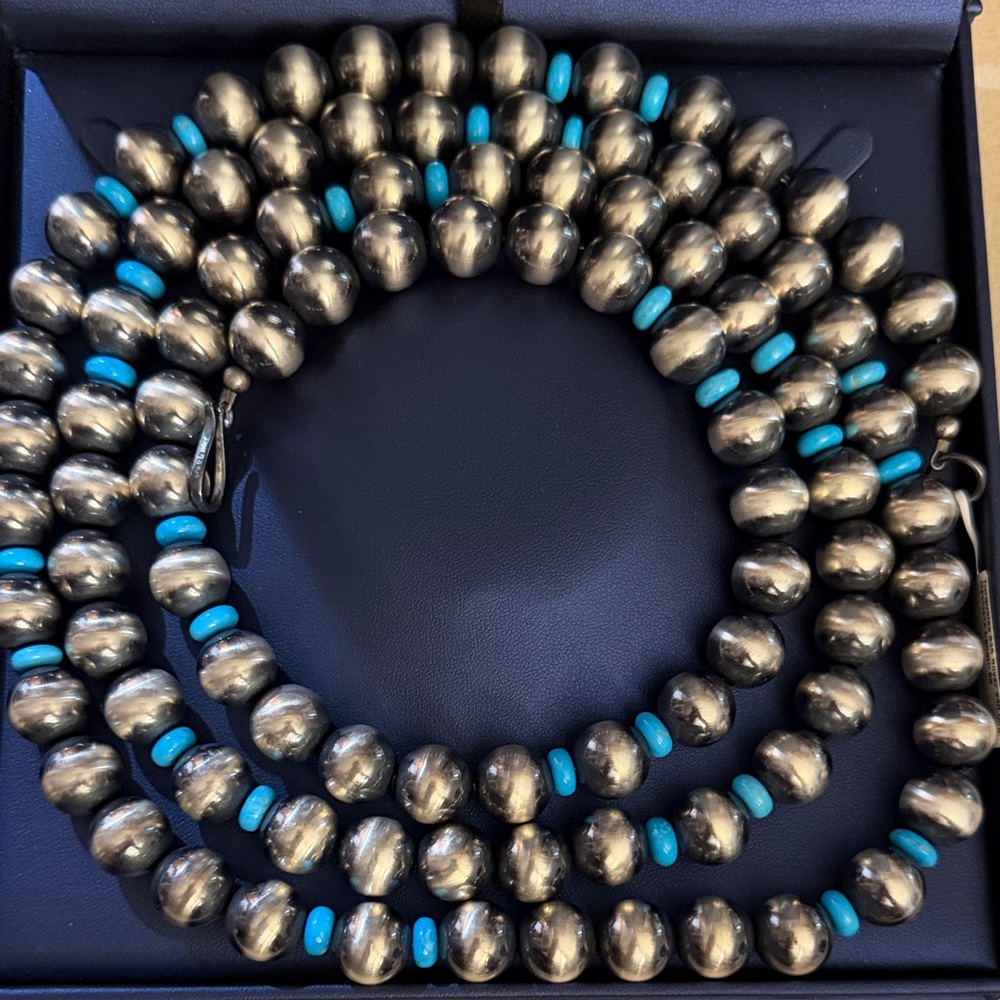 Turquoise Accent Sliver Bead Women’s Necklace